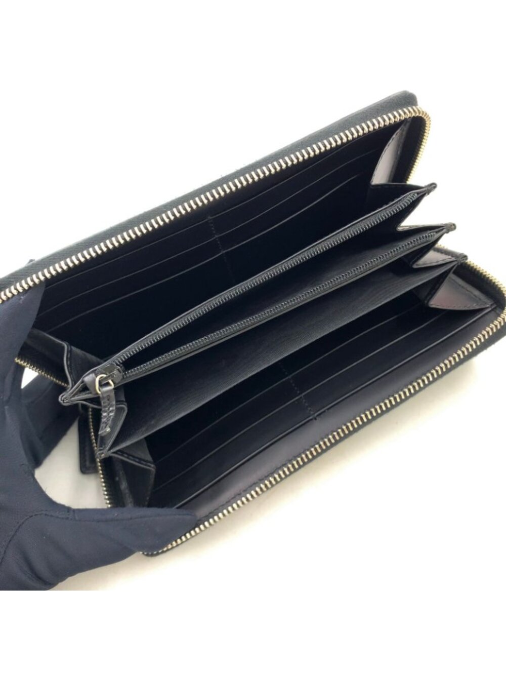Gucci Guccissima Sherry Line Zip Around Leather Black Multicolor Wallet Silver - Picture 3 of 15